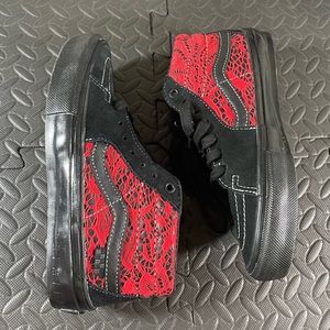 Vans Women's Black and Red High-Top Sneakers